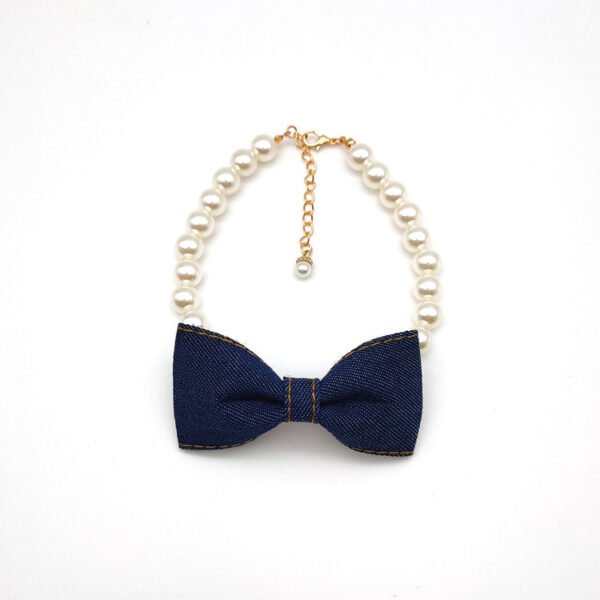 Pet Neck Chain Cat Dog Accessories Pearl Necklace Denim Bow Pendant cute Princess bib - Image 6