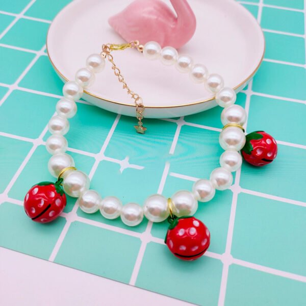 Factory  Direct Sales Pet Cat Dog Pearl Necklace Strawberry Cartoon Bell Collar Small Dog Princess Collar Adjustable - Image 4