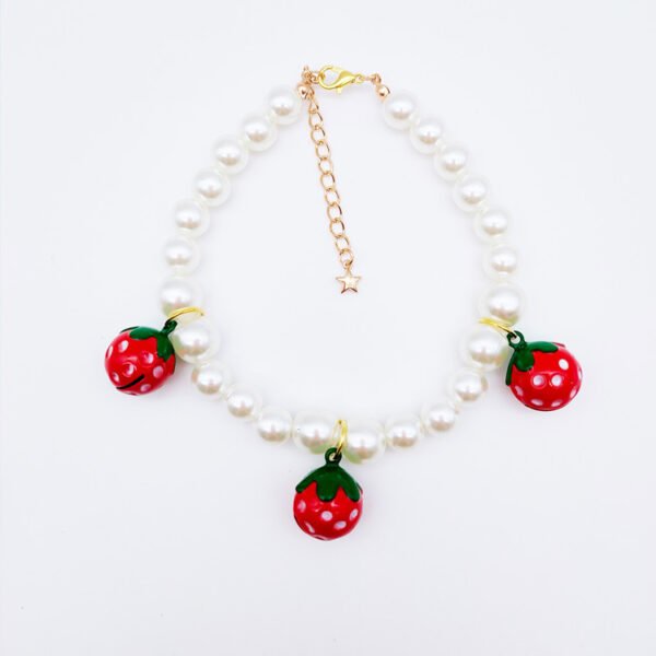Factory  Direct Sales Pet Cat Dog Pearl Necklace Strawberry Cartoon Bell Collar Small Dog Princess Collar Adjustable - Image 2
