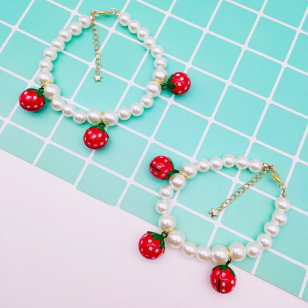Factory  Direct Sales Pet Cat Dog Pearl Necklace Strawberry Cartoon Bell Collar Small Dog Princess Collar Adjustable - Image 5
