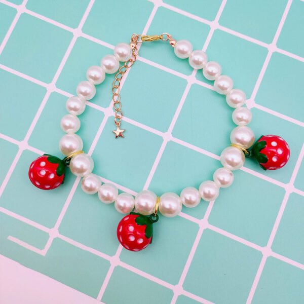 Factory  Direct Sales Pet Cat Dog Pearl Necklace Strawberry Cartoon Bell Collar Small Dog Princess Collar Adjustable - Image 3