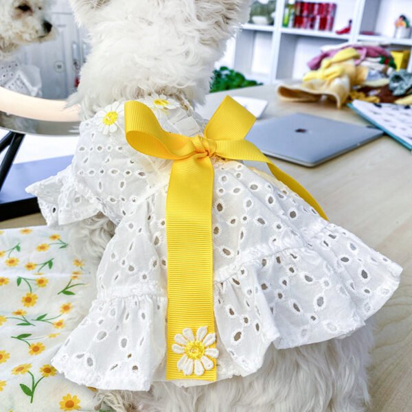 New Pet Dog Clothes Daisy Flower Skirt Hollow Bow Princess Dog Skirt - Image 5
