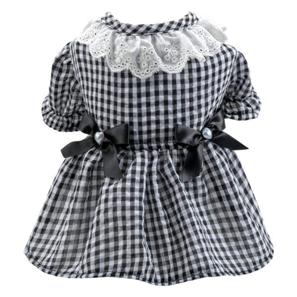 Pet Ring Dog Clothing Cat Clothes Bow Lace Collar Edge Black And White Plaid Princess Love Pearl Skirt - Image 4