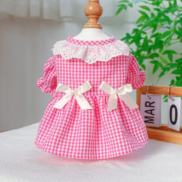 Pet Ring Dog Clothing Cat Clothes Bow Lace Collar Edge Black And White Plaid Princess Love Pearl Skirt - Image 7