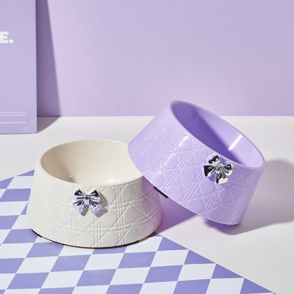 Pet Dog Food Bowls Lovely Bowknot Puppy Feeder Dish Bowl Diamond Pattern Bow Cat Bowl For Water Sweet Princess Pet Feeding Bowls - Image 8