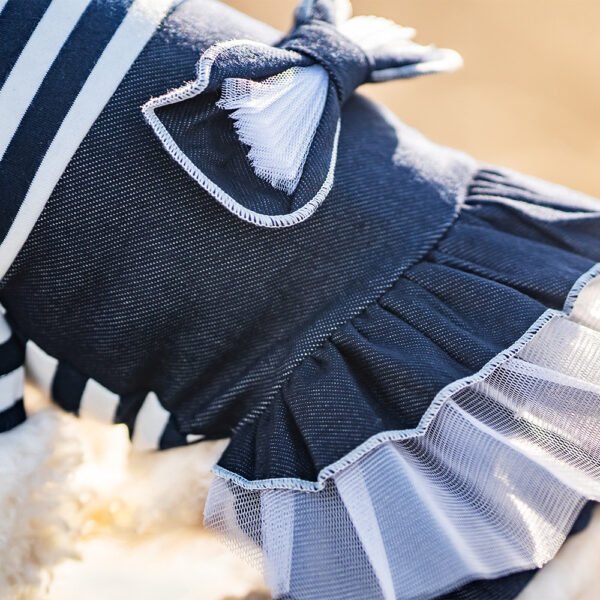 Pet Spring And Summer Thin New Denim Bow Princess Mesh Pettiskirt - Image 3