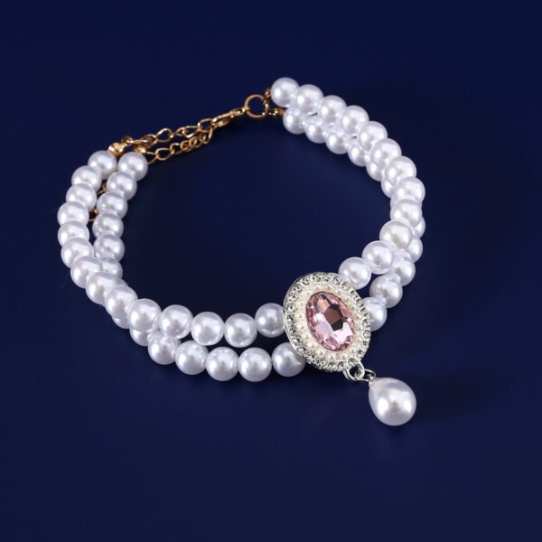 Double-layer Pearl Pet Necklace Maltese Puppy Luxurious Color Gem Pendant Princess Collar - Image 9