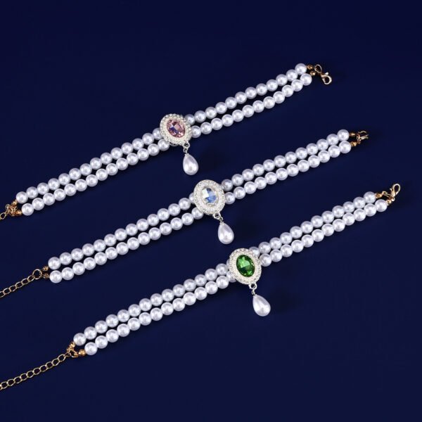 Double-layer Pearl Pet Necklace Maltese Puppy Luxurious Color Gem Pendant Princess Collar - Image 10