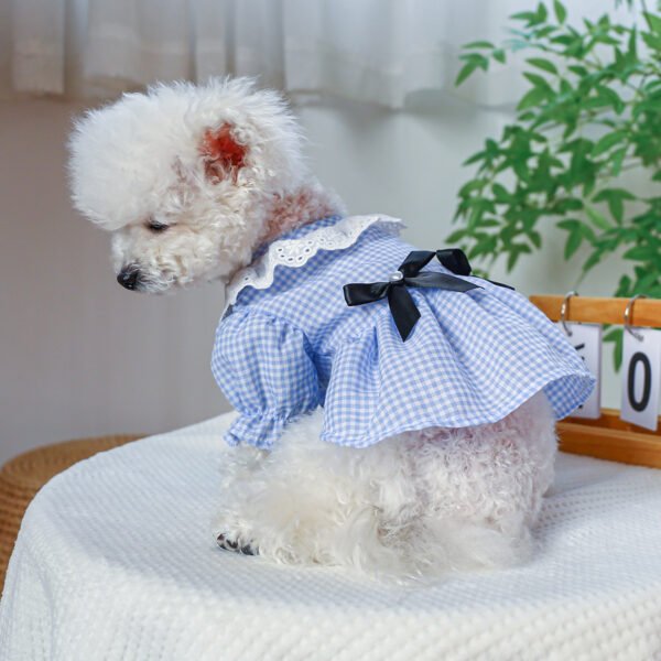 Pet Ring Dog Clothing Cat Clothes Bow Lace Collar Edge Black And White Plaid Princess Love Pearl Skirt - Image 10