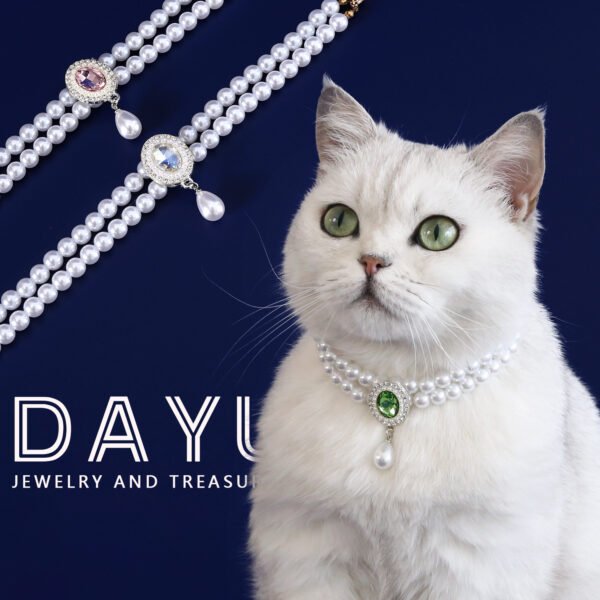 Double-layer Pearl Pet Necklace Maltese Puppy Luxurious Color Gem Pendant Princess Collar