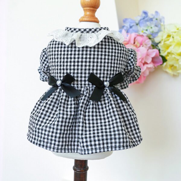 Pet Ring Dog Clothing Cat Clothes Bow Lace Collar Edge Black And White Plaid Princess Love Pearl Skirt - Image 2