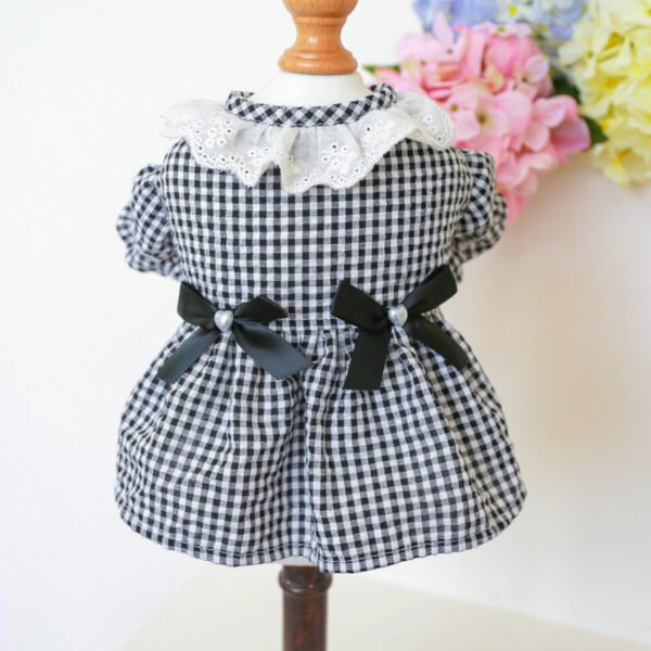 Pet Ring Dog Clothing Cat Clothes Bow Lace Collar Edge Black And White Plaid Princess Love Pearl Skirt - Image 9