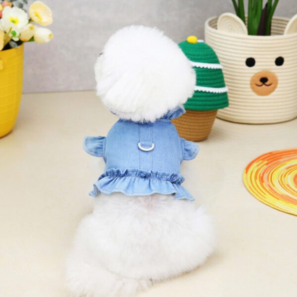 Pets Jeans Dress Apparel Dog Ruffles Vest Pet Harness Denim Dress Puppy Blue Jeans Clothes Cat Dogs Leash Hook Chest Back Dress - Image 3
