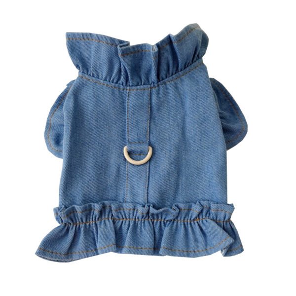 Pets Jeans Dress Apparel Dog Ruffles Vest Pet Harness Denim Dress Puppy Blue Jeans Clothes Cat Dogs Leash Hook Chest Back Dress - Image 2